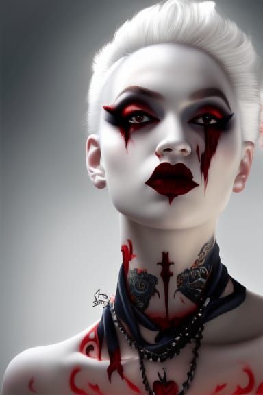 Albino Vampire Woman Portrait in Rockabilly Style