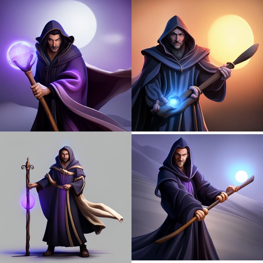 Wizard with Glowing Orb Staff in Detailed 3D