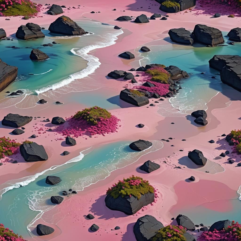 Fantastical Pink Sand Beach with Auroras, Concept Art