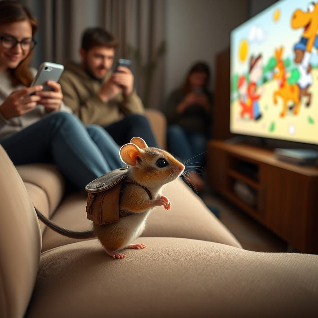 Sneaky Mouse Explores Modern Living Room