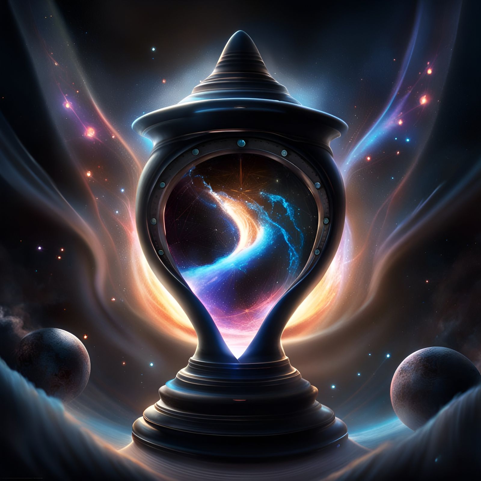 Celestial Hourglass Black Hole in Airbrush Style