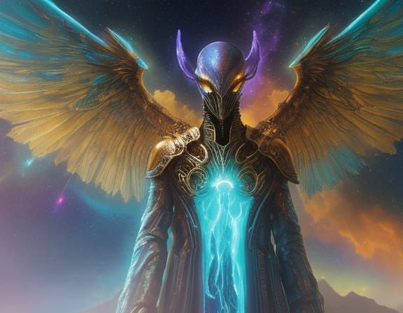 Surreal Alien Angel in Nebula, Vibrant Oil Painting