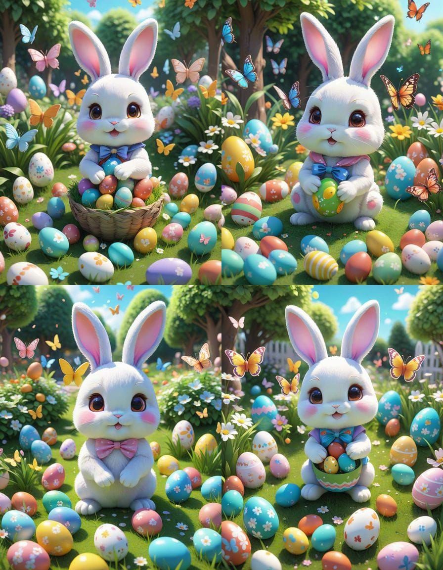 Cute Kawaii Bunny Rabbit in Vibrant Easter Wonderland