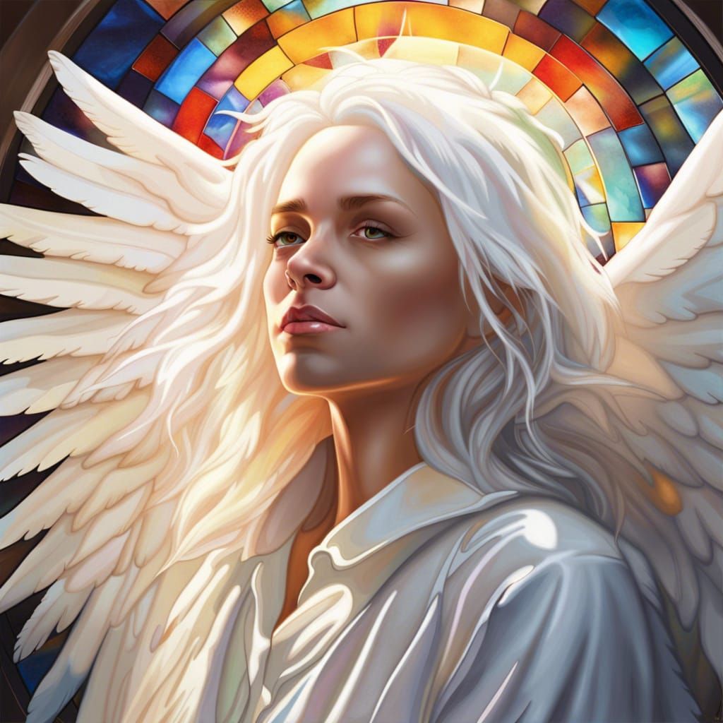 Stained Glass Angel with White Wings