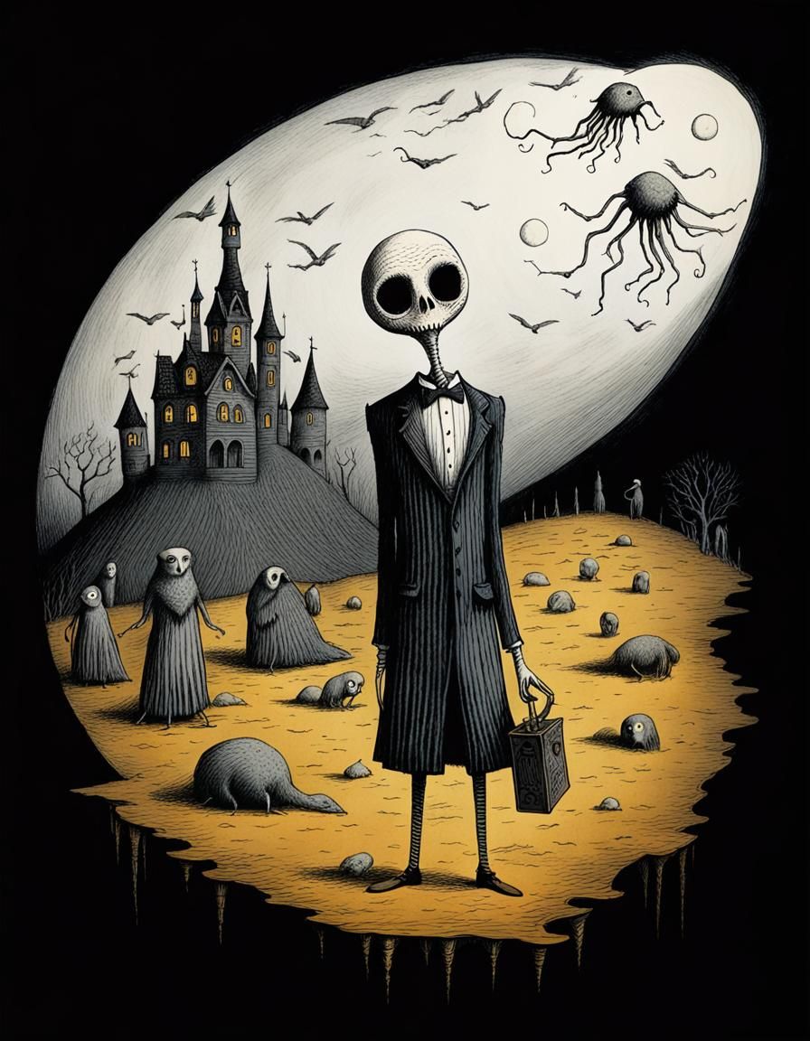 Gothic Horror Illustration of Strange Thoughts