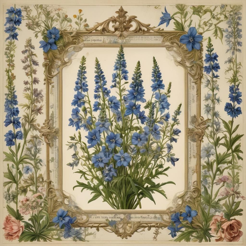 Delphinium Botanical Chart in Vintage Style