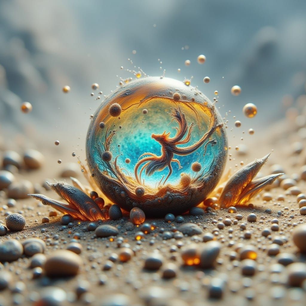 Marble Orb Shattering on Sand with Dragon Embryo