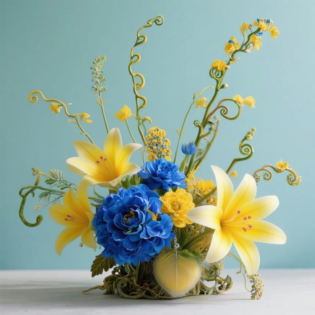 Vibrant Floral Arrangement with Blue and Yellow Accents
