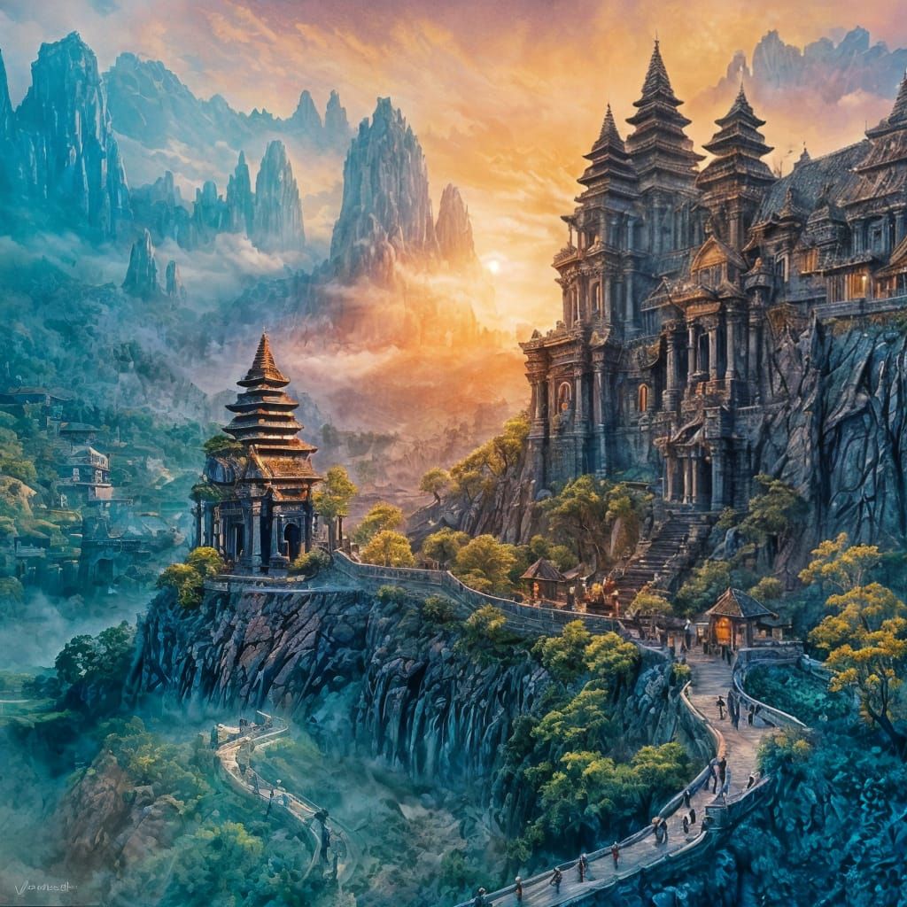 Enchanted Ancient Village in Painterly Eastern Style