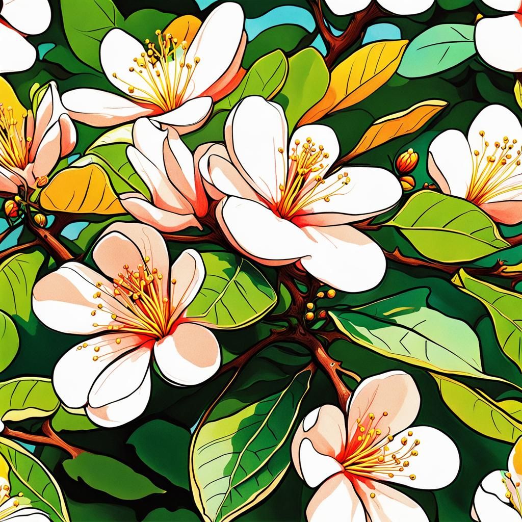 Guava flower in close-up photography / forest landscape