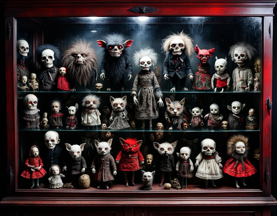 Creepy Cursed Dolls in Dark Fantasy Display