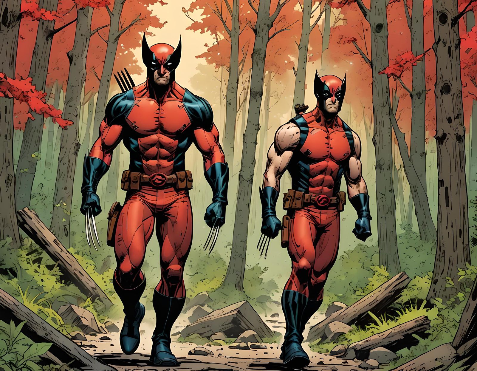 Wolverine and Deadpool in Comic Book Art Style