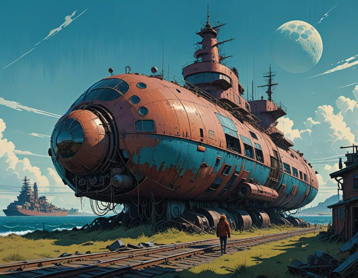 Colossal Industrial Metropolis Battleship Over Ocean