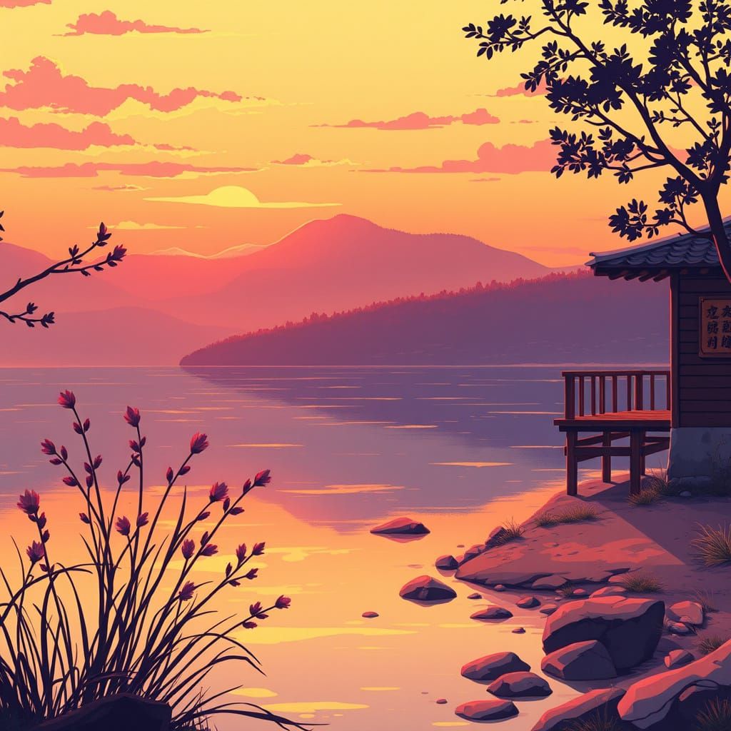 Breathtaking Anime Sunset with Soft Pastel Hues