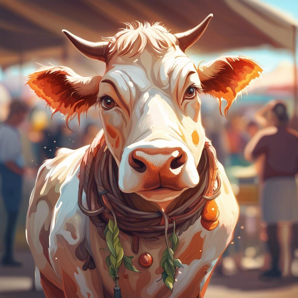 Anthropomorphic Cow Portrait at Farmers Market