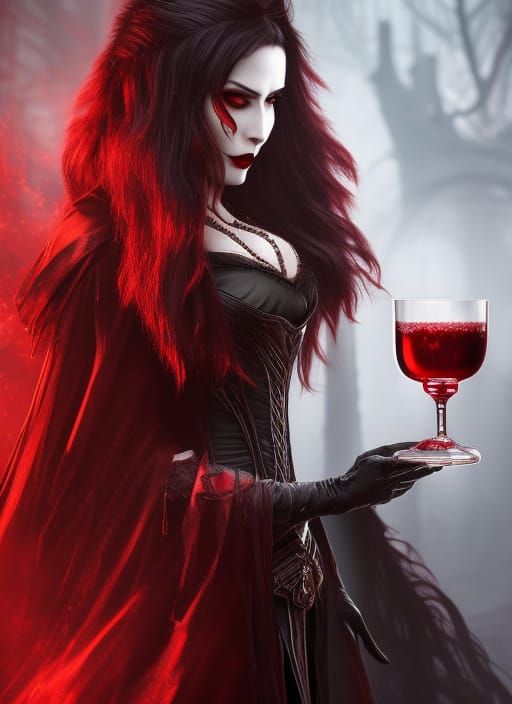Beautiful Vampire with Goblet: Dark Fantasy Concept Art