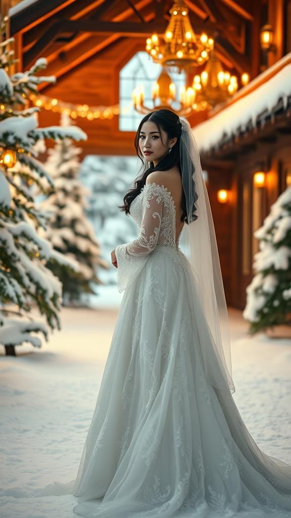 Winter Bride in Chalet: Cinematic Film Still