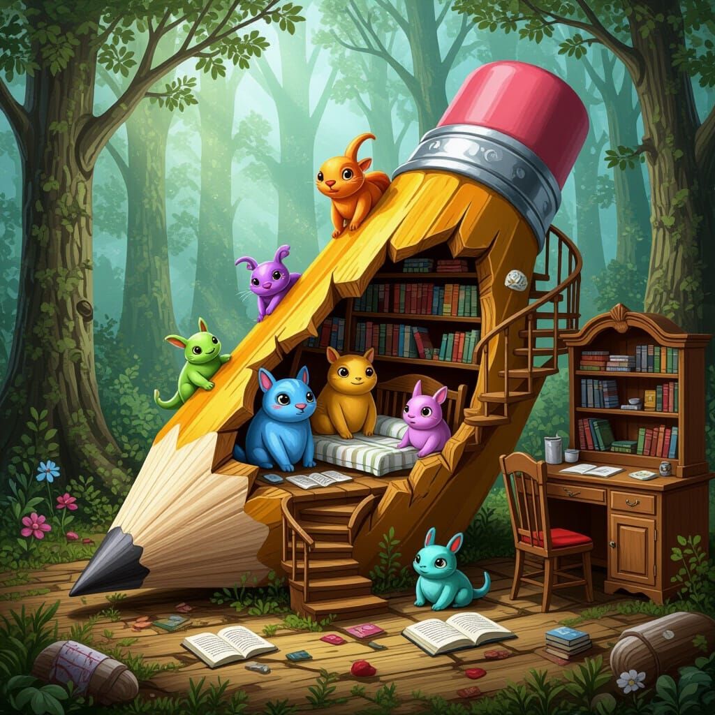 Fantasy Creatures in a Rotting Pencil Log