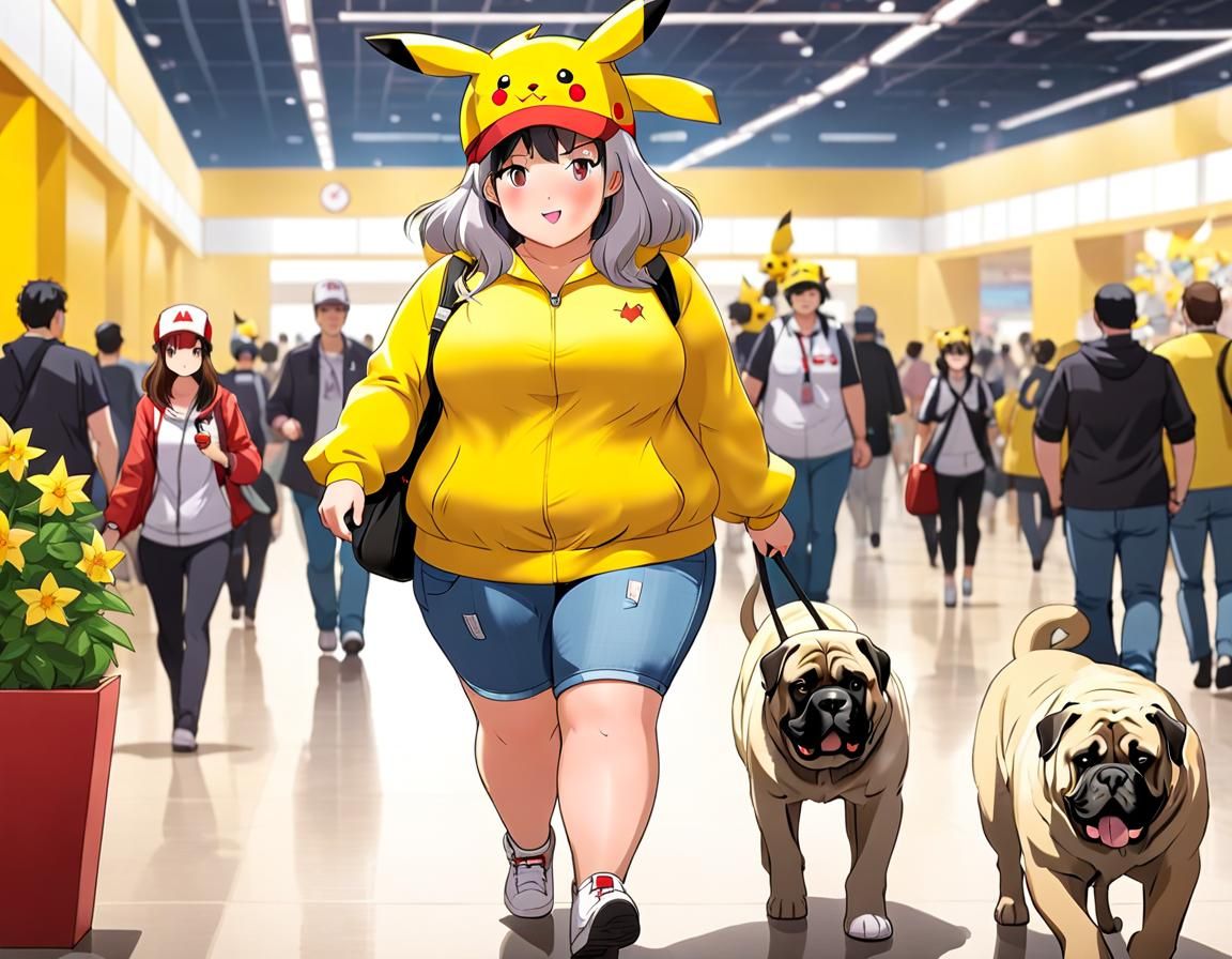 Plus-Size Woman with Mastiff at Anime Convention