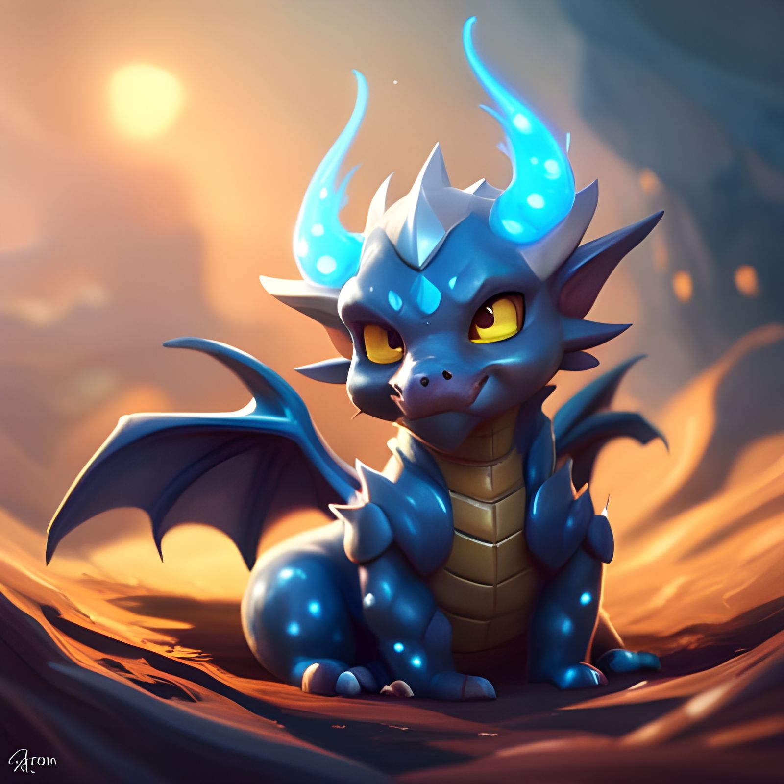 Adorable Dragon with Glowing Smoke in Fantasy Art