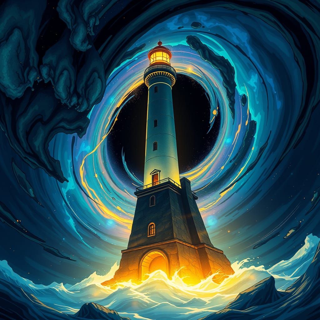 Cosmic Lighthouse Amidst Swirling Black Hole
