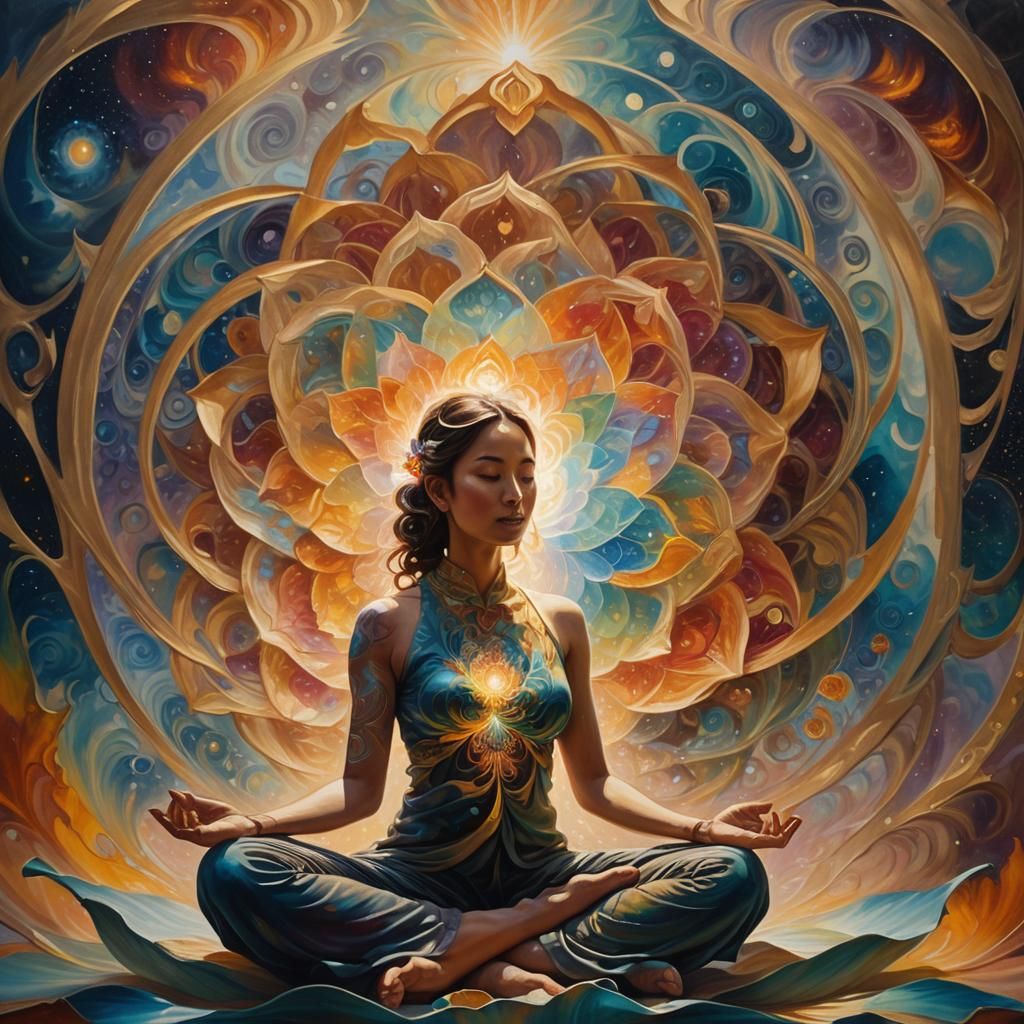 Surreal Woman in Lotus Position with Ethereal Light