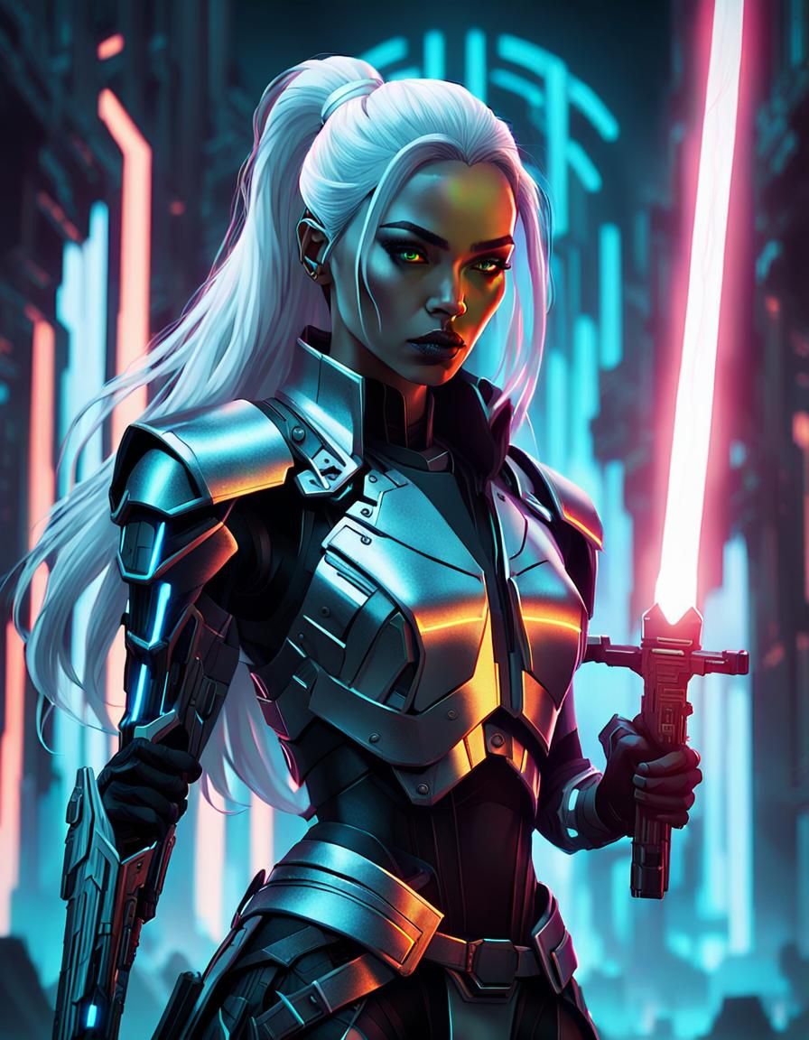 Cyberpunk Warrior with Neon Accents