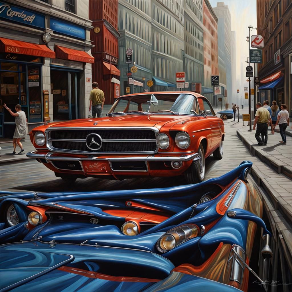 Hyperreal Car Painting: Striking Automotive Art