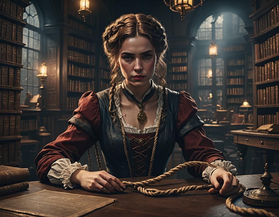 Miss Scarlet in Moody Library: Photorealistic Portrait