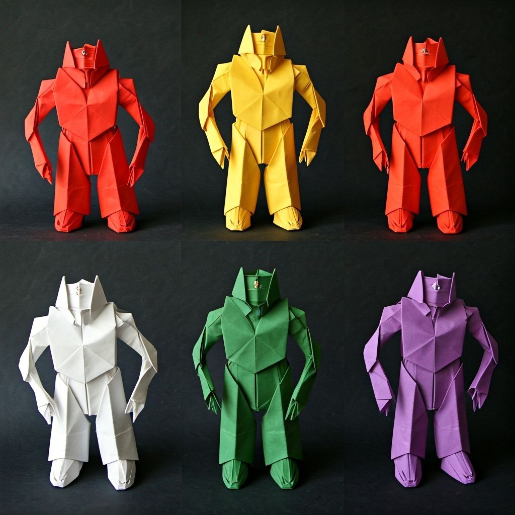 Colorful Origami Robots in Rainbow Order