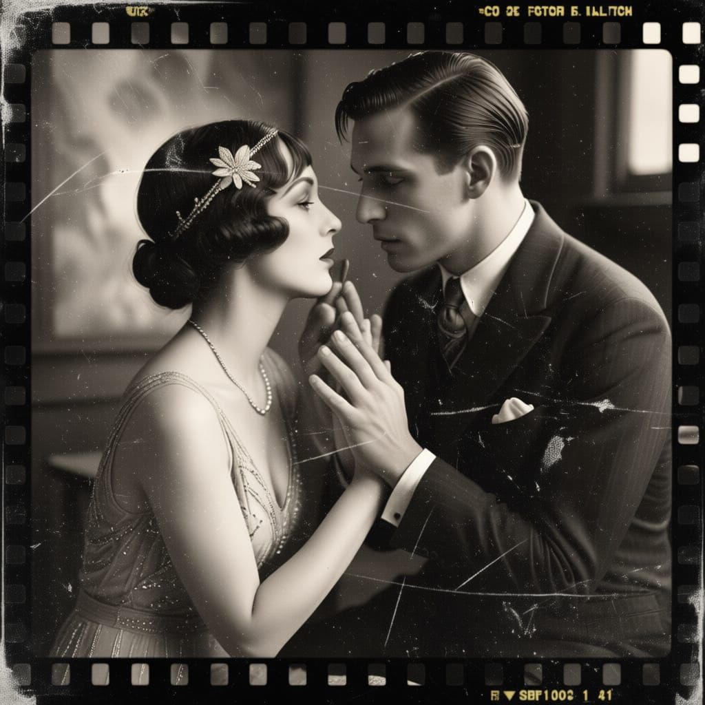 1920s Silent Film Scene of Romantic Hand Kiss