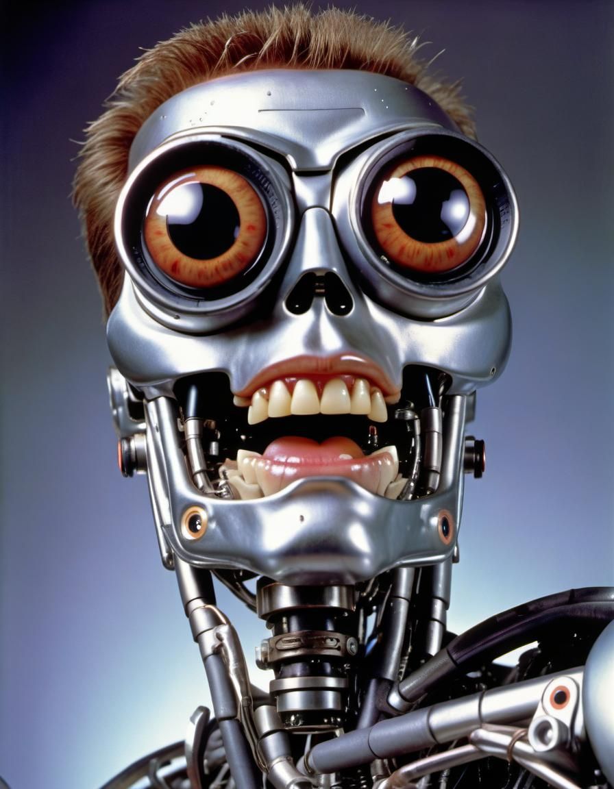 Terminator with Googly Eyes: Playful Cyborg