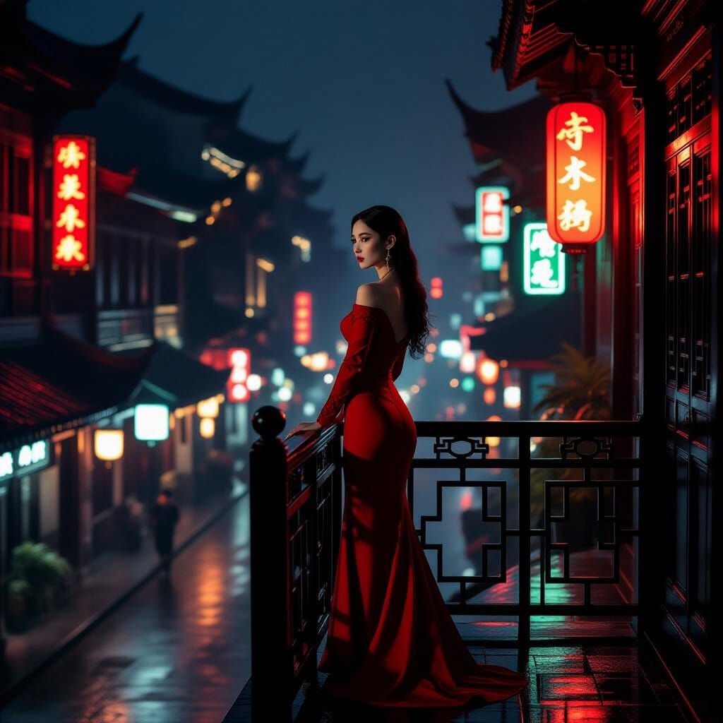 Ethereal Woman in 1930s Shanghai, Cinematic Style