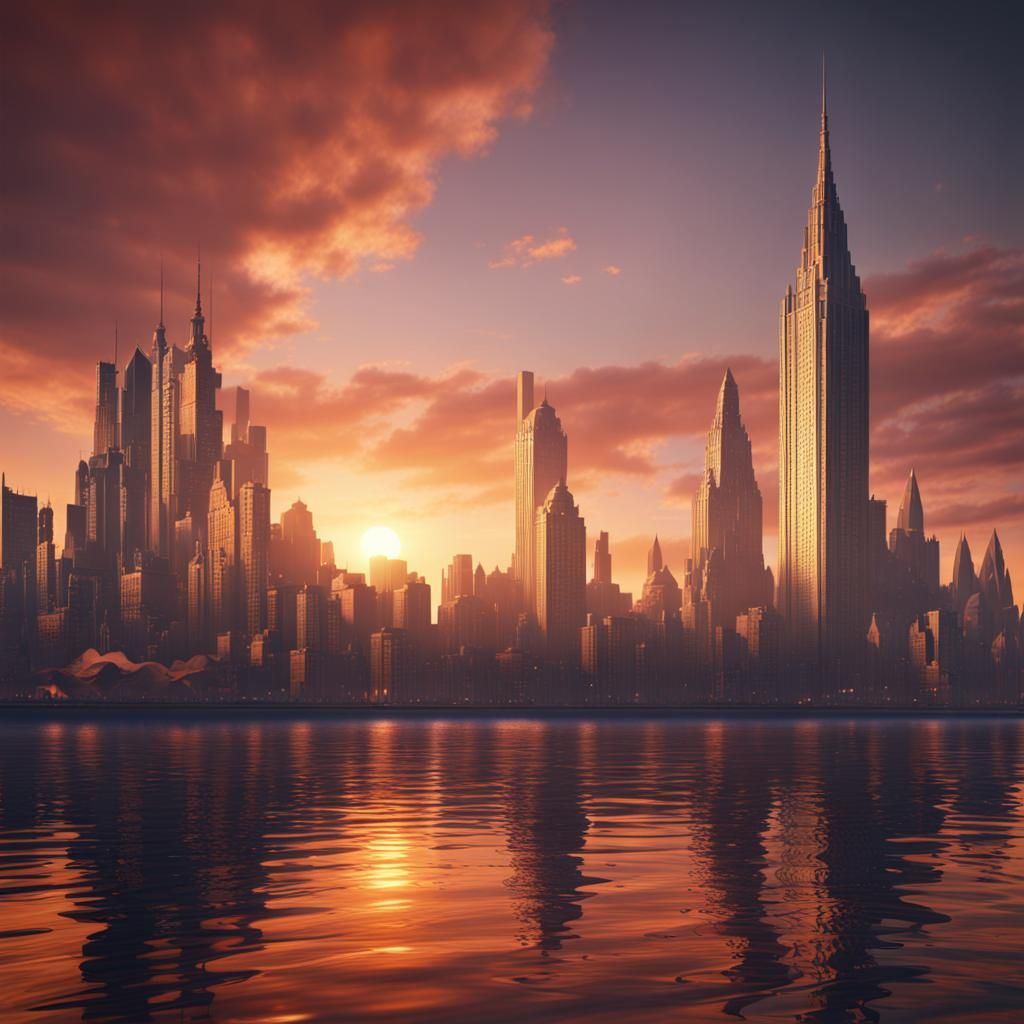 Sunset Cityscape: Detailed Matte Painting in 8k