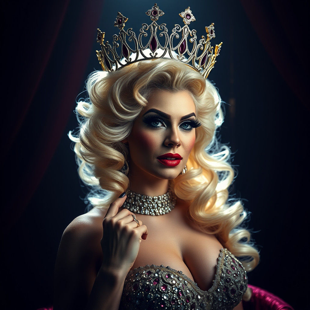 Regal Blonde Drag Queen in Hyperrealistic Style
