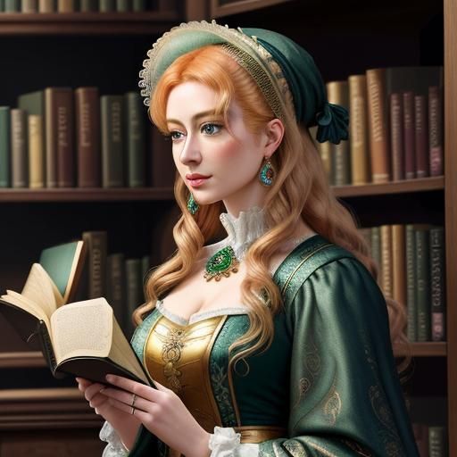 Cyborg Librarian in Renaissance-Inspired Dark Fantasy