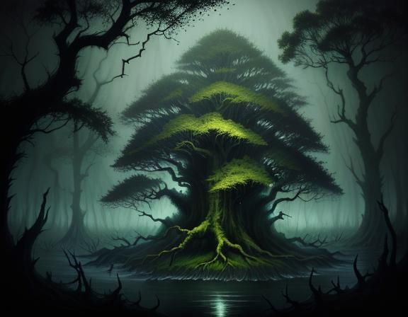 Bullywug in Misty Swamp: A Dark Fantasy Illustration