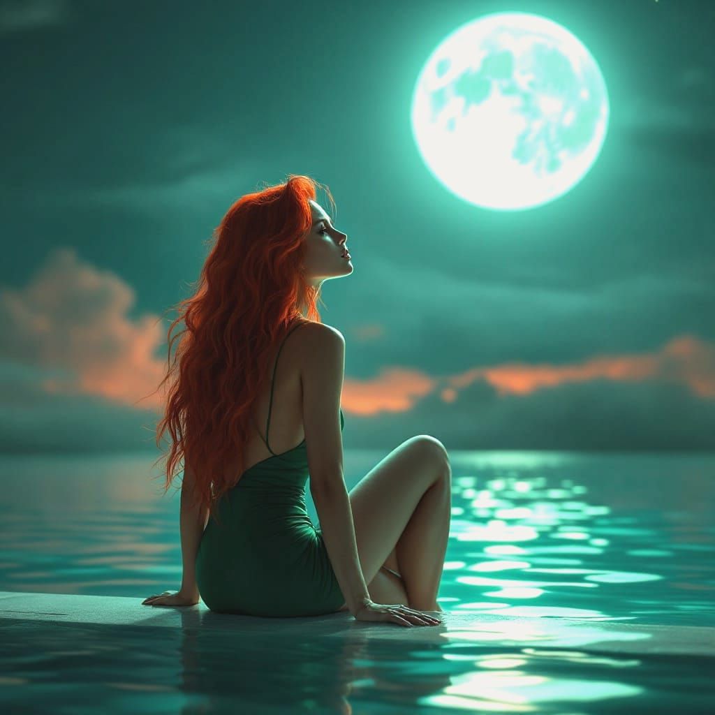 Stylized Photorealistic Portrait of a Woman Under the Full M...