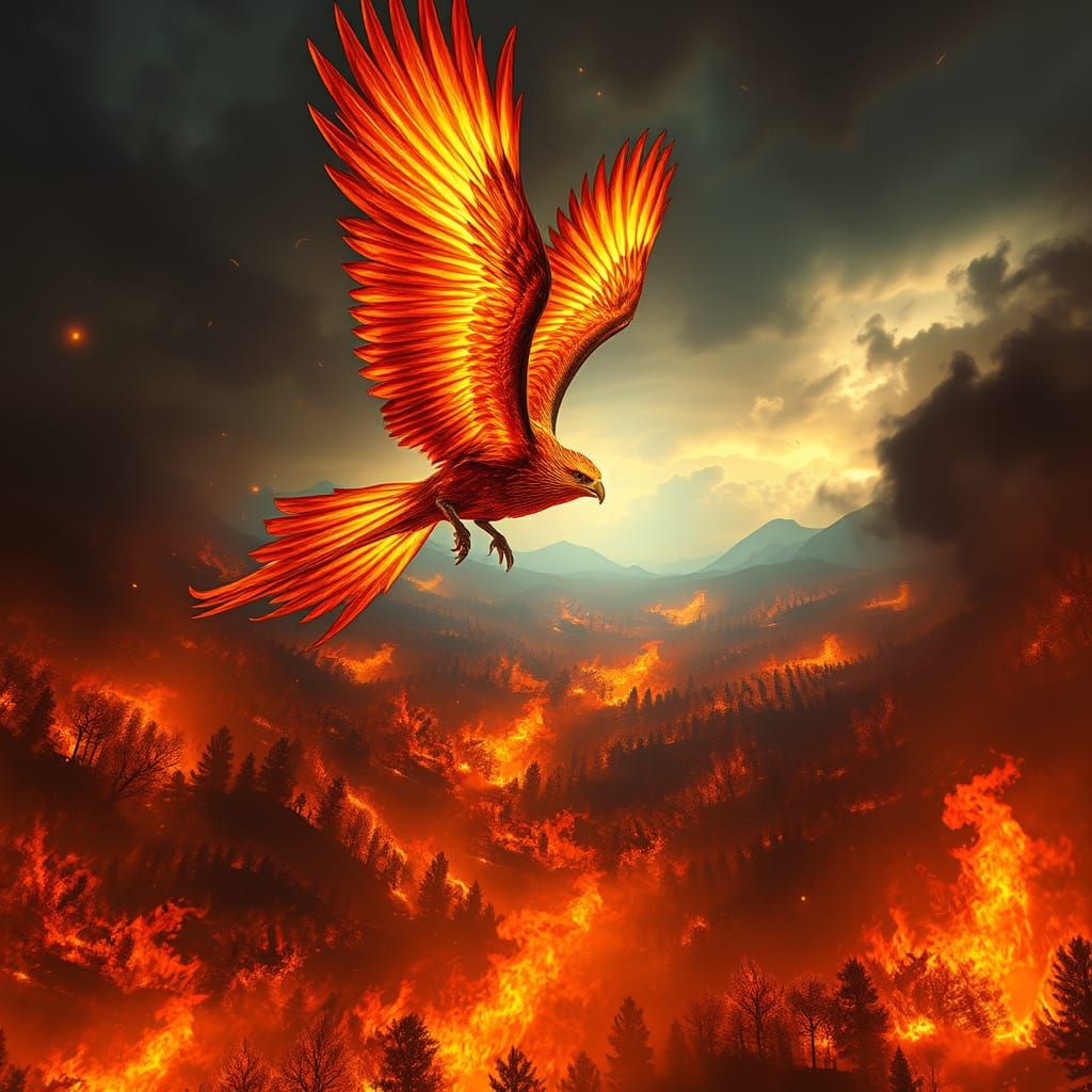 Majestic Bird Soars Through a World Consumed by Flames in De...