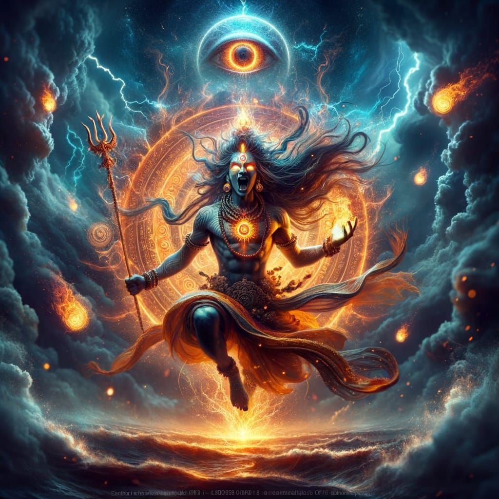 Lord Shiva's Cosmic Tandav Dance in Fiery Glow