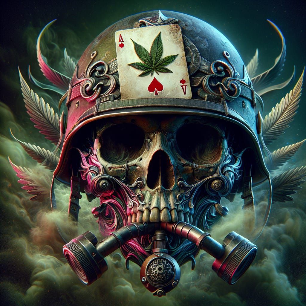 Skull with Helmet in Matte Painting Style