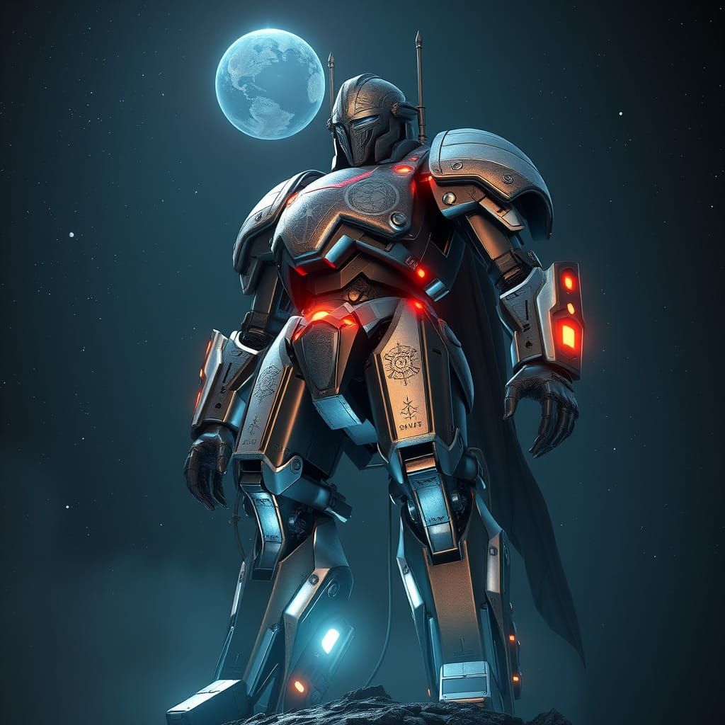 Futuristic Space Mech Knight in Celestial Armor