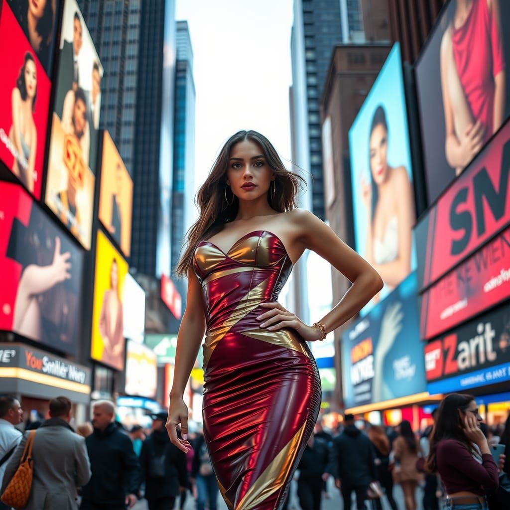 Futuristic Fashion Model in Times Square