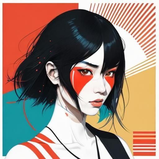 Japanese Girl Portrait in Pop Art Style