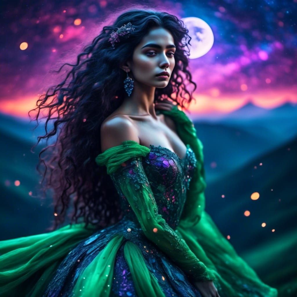 Beautiful Woman in Purple Waistband, Digital Art