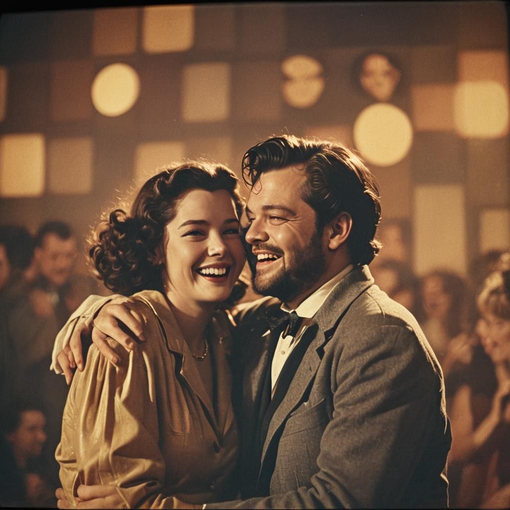 Retro Cinema Screen Projecting Happy Couple