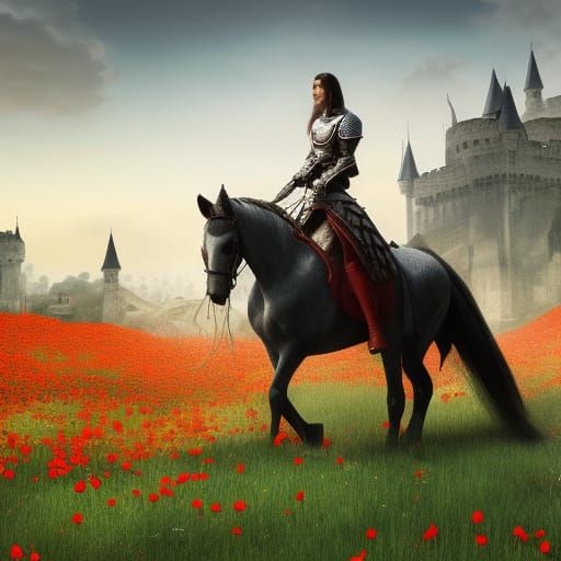 Medieval Knight Rides from Castle: Detailed Matte Painting