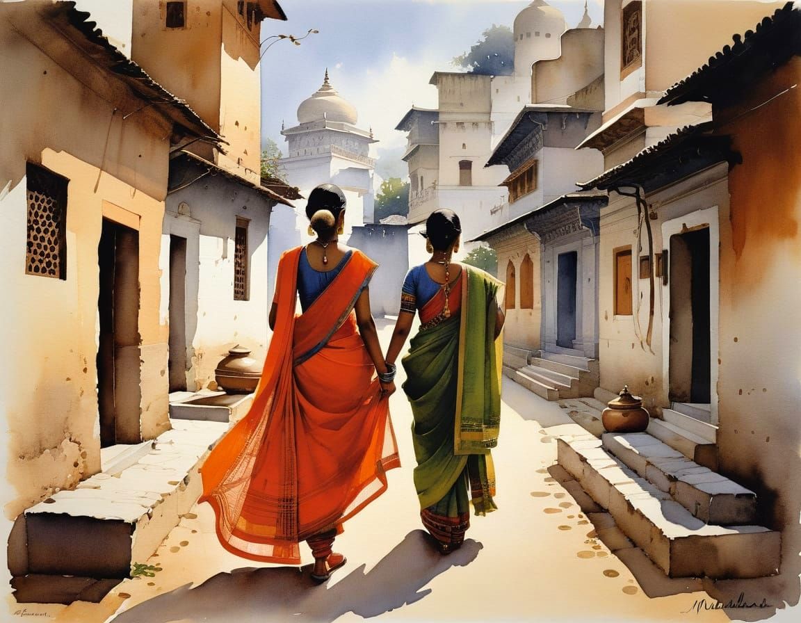 Madhubani Folk Art Painting in Thomas Wells Schaller Style