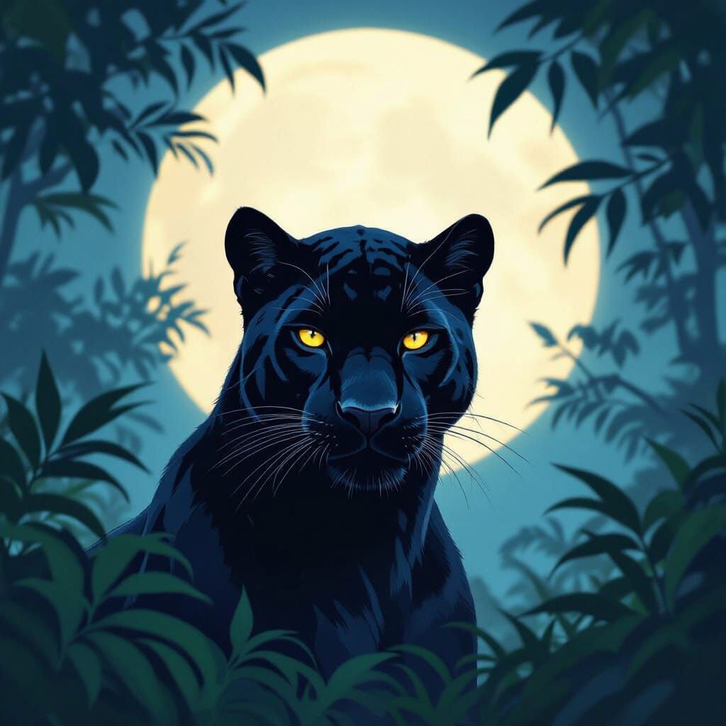 Black Panther in Midnight Jungle, Realistic Wildlife Art