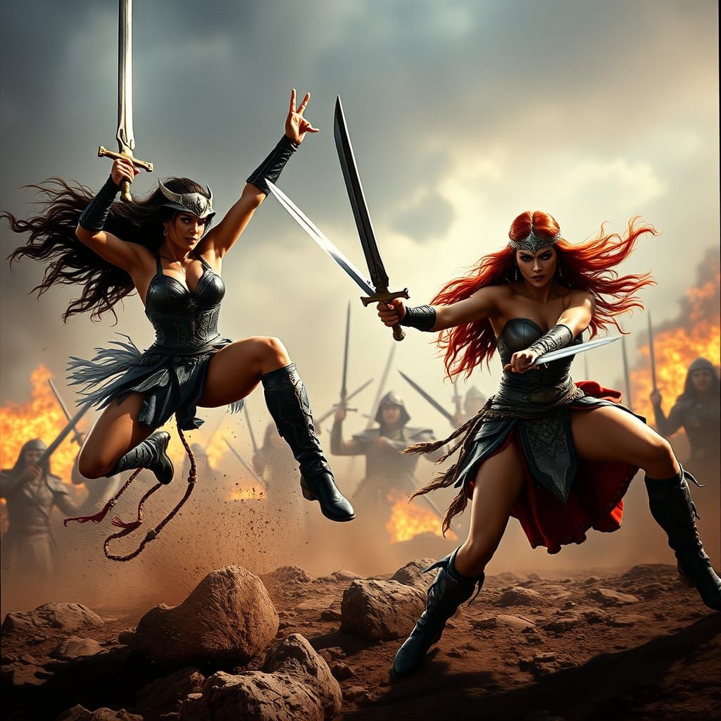 Dynamic Battle: Warrior Women in Cinematic Style